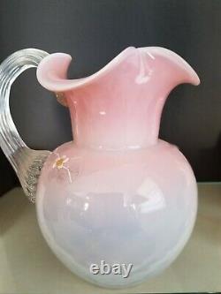 Antique Harrach Opalescent Diamond Quilted Glass Pitcher w 2 tumblers