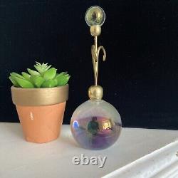 Antique Harrach iridescent Uranium glass ball paperweight & Brass rare