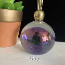 Antique Harrach iridescent Uranium glass ball paperweight & Brass rare