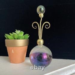 Antique Harrach iridescent Uranium glass ball paperweight & Brass rare