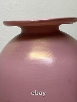 Antique KRALIK Pink Glatt Silberiris Iridescent Bohemian Cased Art Glass Vase