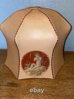 Antique Lamp Pink Glass Shade With Cherubs