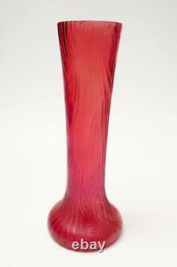 Antique Loetz Pink Rosa Iridescent Art Glass Vase Bark Texture Czech Nouveau