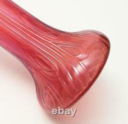 Antique Loetz Pink Rosa Iridescent Art Glass Vase Bark Texture Czech Nouveau