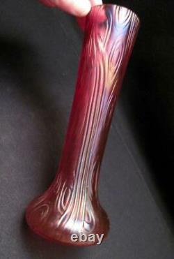 Antique Loetz Pink Rosa Iridescent Art Glass Vase Bark Texture Czech Nouveau