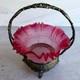 Antique Meriden Silver Plate Co #1134 Victorian Bride's Basket Pink Art Glass