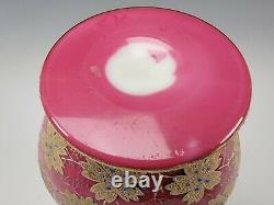 Antique Moser Bohemian Pink on White Cased Glass Moroccan Gilt Vase