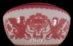 Antique Mt Mount Washington Cameo Art Glass Lamp Shade / Base Pink White Griffin