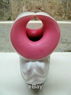 Antique Mt. Washington Art Glass Vase-White over Pink-Herringbone-Cased Glass