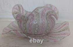Antique Murano Pink and White Latticino Bowl and Plate