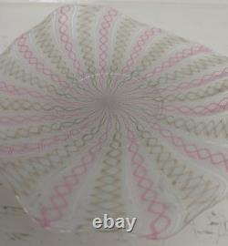 Antique Murano Pink and White Latticino Bowl and Plate