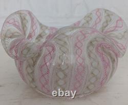 Antique Murano Pink and White Latticino Bowl and Plate
