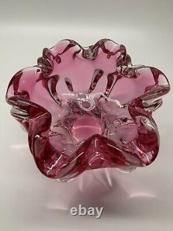 Antique Murano pink floral vase-1960's