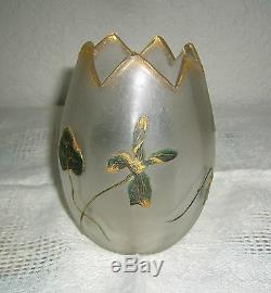 Antique Nouveau Legras Haliere Mont Joye Cameo Glass Egg Rose Bowl Rosebowl