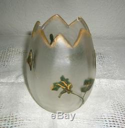 Antique Nouveau Legras Haliere Mont Joye Cameo Glass Egg Rose Bowl Rosebowl