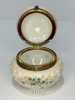 Antique PINK WAVE CREST Art Glass Dresser Box Vanity Powder Jar 4.5 Tall