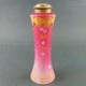 Antique PINK art glass talcum POWDER Shaker Bottle GOLD HEARTS dated 1901