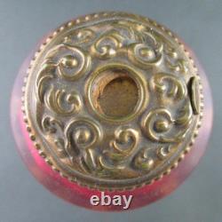 Antique PINK art glass talcum POWDER Shaker Bottle GOLD HEARTS dated 1901