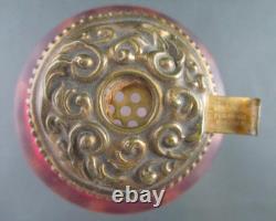Antique PINK art glass talcum POWDER Shaker Bottle GOLD HEARTS dated 1901