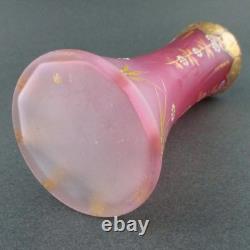 Antique PINK art glass talcum POWDER Shaker Bottle GOLD HEARTS dated 1901