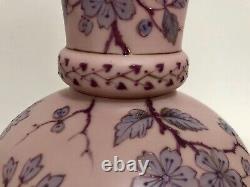 Antique POSCHINGER KRYSTALLIE hand Painted Enamelled Pink Satin Glass Vase