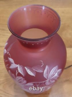 Antique Pair Of Stourbridge Glass Hand Painted Pink Vases