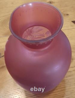 Antique Pair Of Stourbridge Glass Hand Painted Pink Vases
