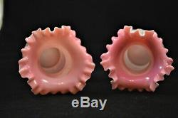 Antique Pair Of Victorian Bohemian Art Glass Vases Coralene Pink