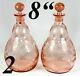 Antique Pair of Wheel Engraved Pink Glass Decanters, Carafe, Carafon Bohemian