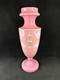 Antique Pink Opaline Glass Bristol Vase Hand Painted Floral Urn Shape Victorian