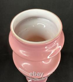 Antique Pink Opaline Glass Bristol Vase Hand Painted Floral Urn Shape Victorian