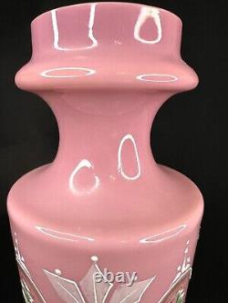 Antique Pink Opaline Glass Bristol Vase Hand Painted Floral Urn Shape Victorian