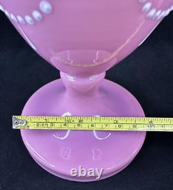 Antique Pink Opaline Glass Bristol Vase Hand Painted Floral Urn Shape Victorian