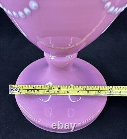Antique Pink Opaline Glass Bristol Vase Hand Painted Floral Urn Shape Victorian