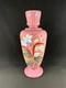 Antique Pink Opaline Glass Bristol Vase Hand Painted Floral Urn Shaped Victorian