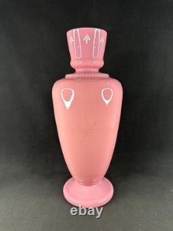 Antique Pink Opaline Glass Bristol Vase Hand Painted Floral Urn Shaped Victorian