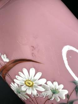 Antique Pink Opaline Glass Bristol Vase Hand Painted Floral Urn Shaped Victorian