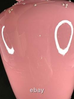 Antique Pink Opaline Glass Bristol Vase Hand Painted Floral Urn Shaped Victorian