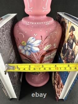 Antique Pink Opaline Glass Bristol Vase Hand Painted Floral Urn Shaped Victorian