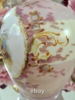 Antique Pink Opaline Milk Glass Hand Painted Vase Cherubs Angels Amazing