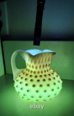 Antique Pink Rosalene Satin Hobnail Art Glass Jug Uranium