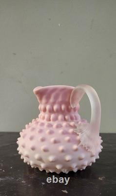Antique Pink Rosalene Satin Hobnail Art Glass Jug Uranium