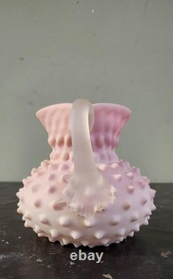 Antique Pink Rosalene Satin Hobnail Art Glass Jug Uranium