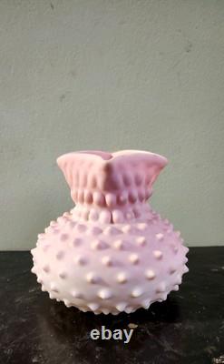 Antique Pink Rosalene Satin Hobnail Art Glass Jug Uranium