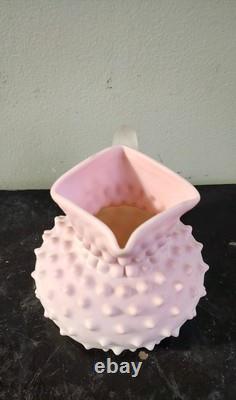 Antique Pink Rosalene Satin Hobnail Art Glass Jug Uranium