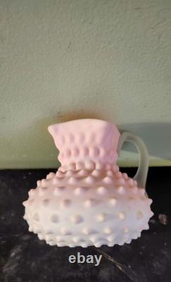 Antique Pink Rosalene Satin Hobnail Art Glass Jug Uranium