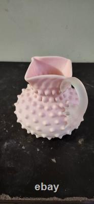 Antique Pink Rosalene Satin Hobnail Art Glass Jug Uranium