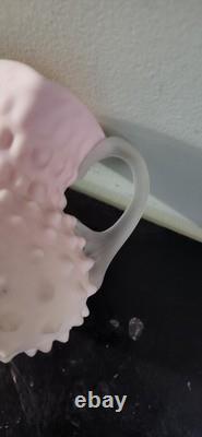 Antique Pink Rosalene Satin Hobnail Art Glass Jug Uranium
