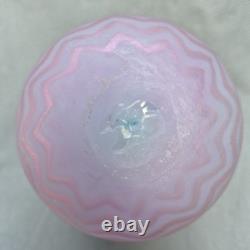 Antique Pink Satin Art Glass Rose Bowl Chevron Air Trap MOP Ruffled Pontil Vase