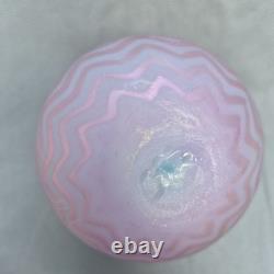 Antique Pink Satin Art Glass Rose Bowl Chevron Air Trap MOP Ruffled Pontil Vase